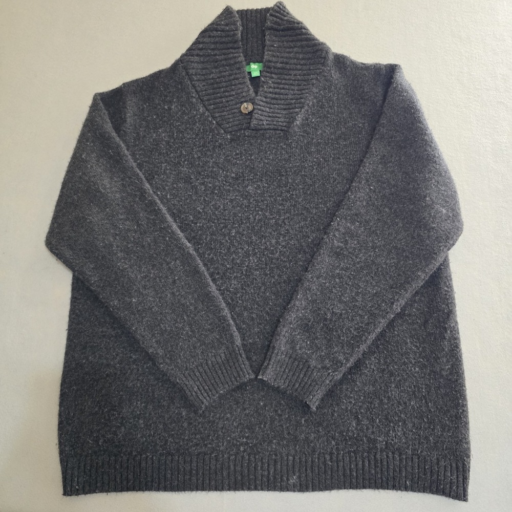 dip Men XXL Gray Sweater Shawl Collar Button Pullover Ribbed Knit Wool Blend - Picture 2 of 10